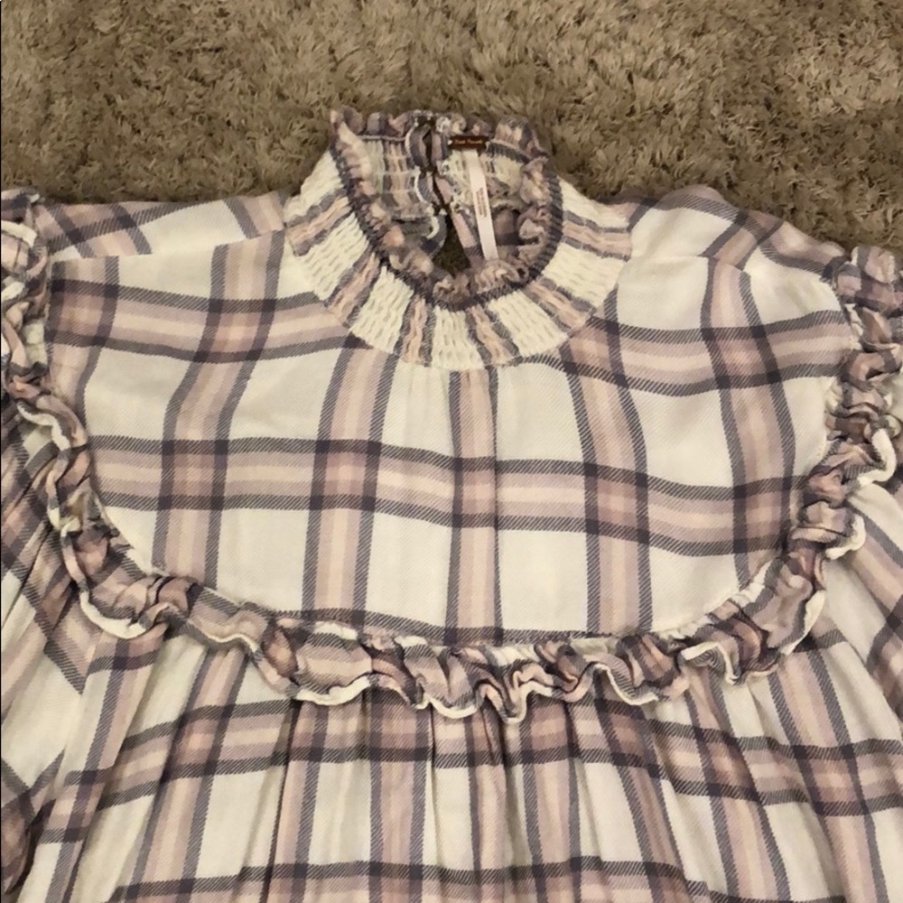 Free People Plaid Mock Neck Ruffle Blouse - Picture 2 of 7